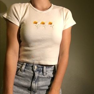 Brandy Melville Cropped Tee with Flowers